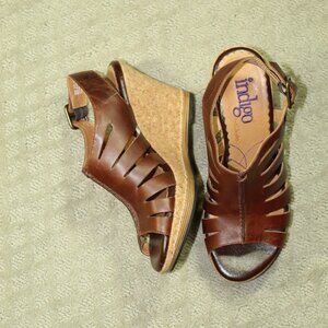 Indigo by Clarks Women's 6.54M Brown Leather 1" Platform 3.5" Wedge Heels